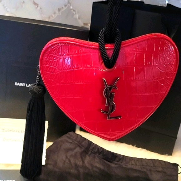 NEW Saint Laurent croc embossed leather clutch - Picture 4 of 15